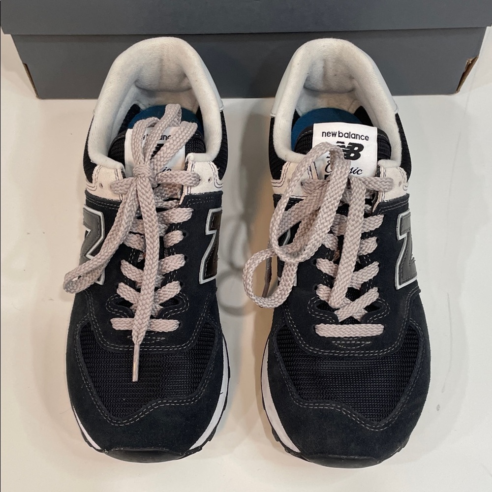 New Balance 574 Black Sneakers with White Accents